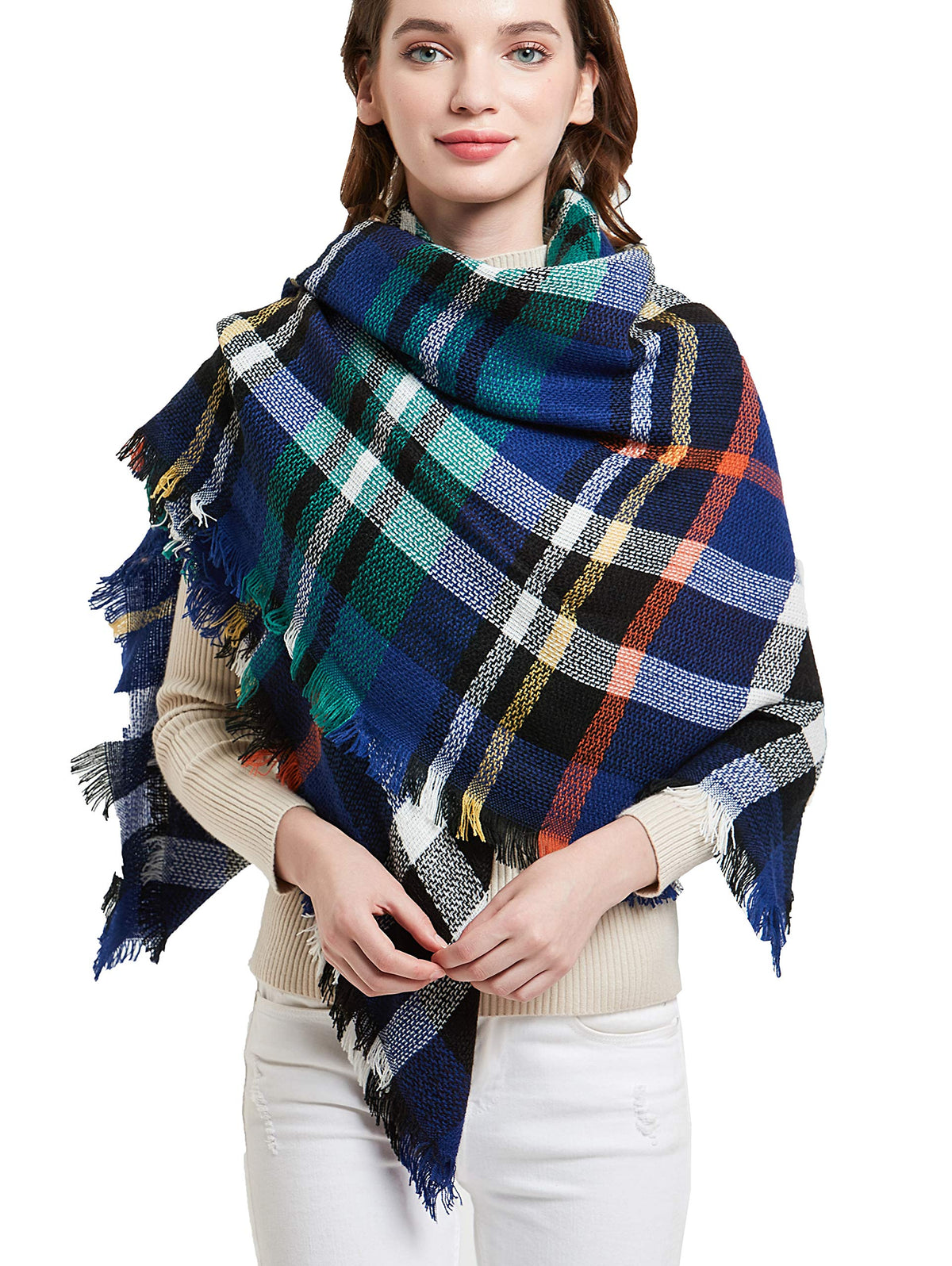 Wander Agio Womens Warm Blanket Scarf Square Winter Shawls Large Infinity Scarves Stripe Plaid Scarf
