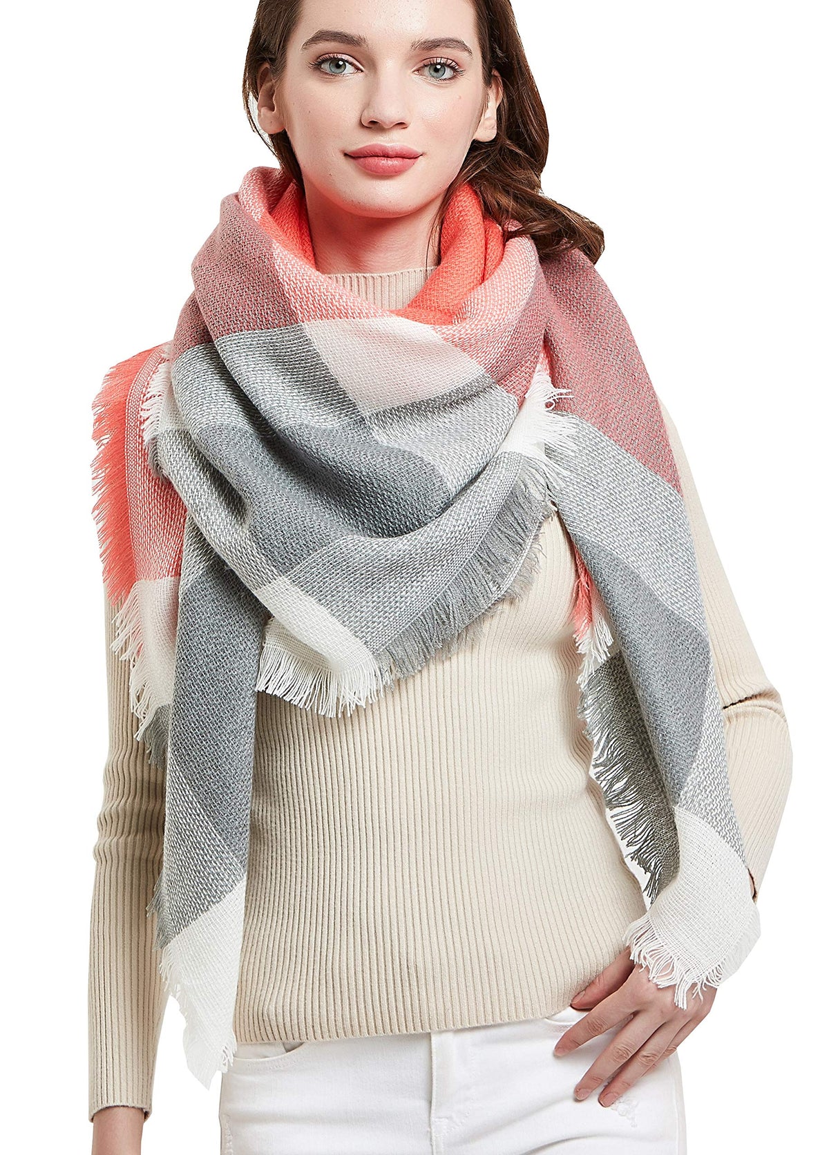 Wander Agio Womens Warm Blanket Scarf Square Winter Shawls Large Infinity Scarves Stripe Plaid Scarf