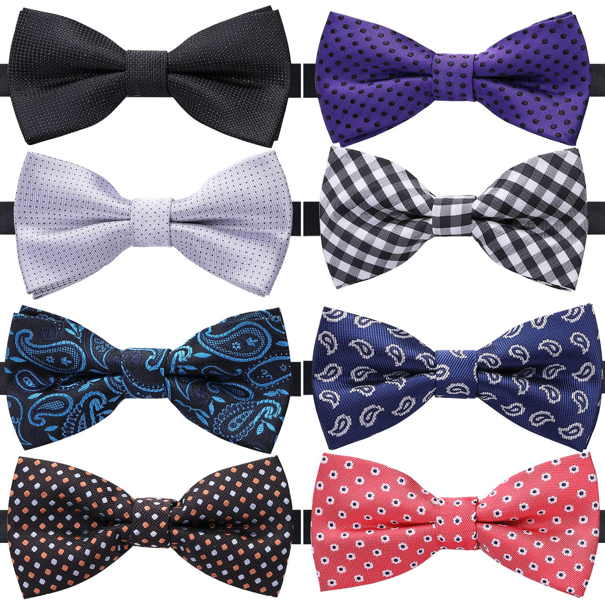 AUSKY 8 PACKS Elegant Adjustable Pre-tied Bow Ties for Men Boys (1&4&5&6&8 Pack for option)