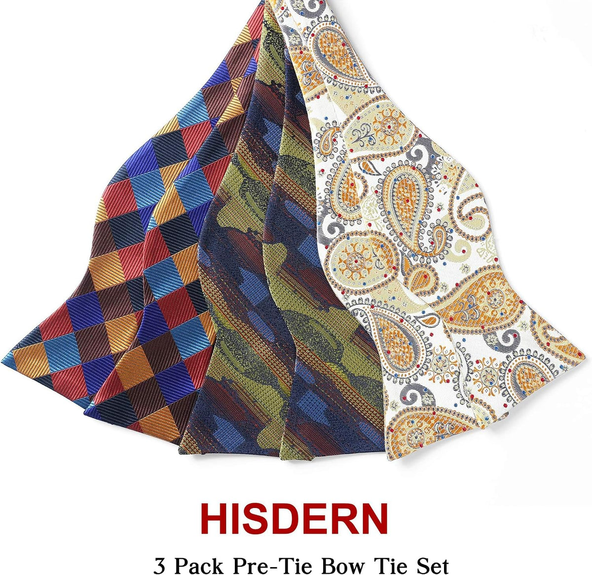 HISDERN 3/6 Pack Bow Tie Adjustable Paisley Plaid Dot Pre-Tie Bowties Classic Formal Bow Ties for Men Tuxedo Wedding