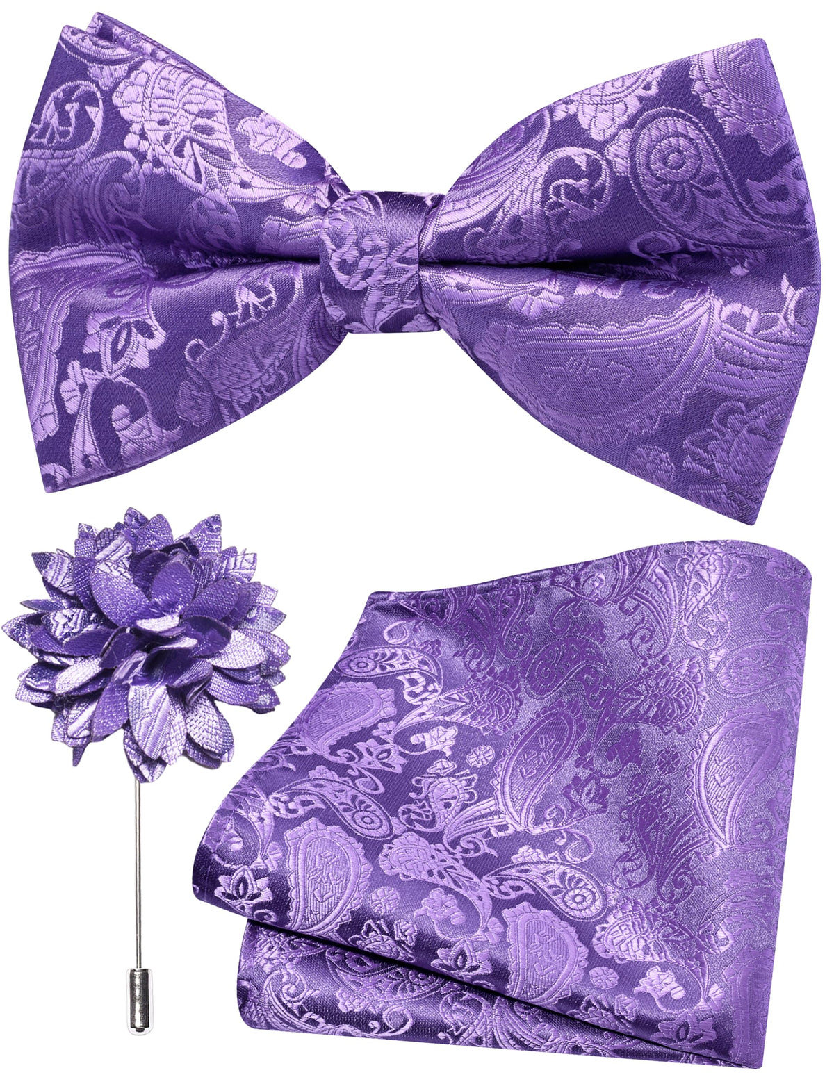 Branduce Paisley Pre-tied Bow Tie and Pocket Square Lapel Pin Set for Men