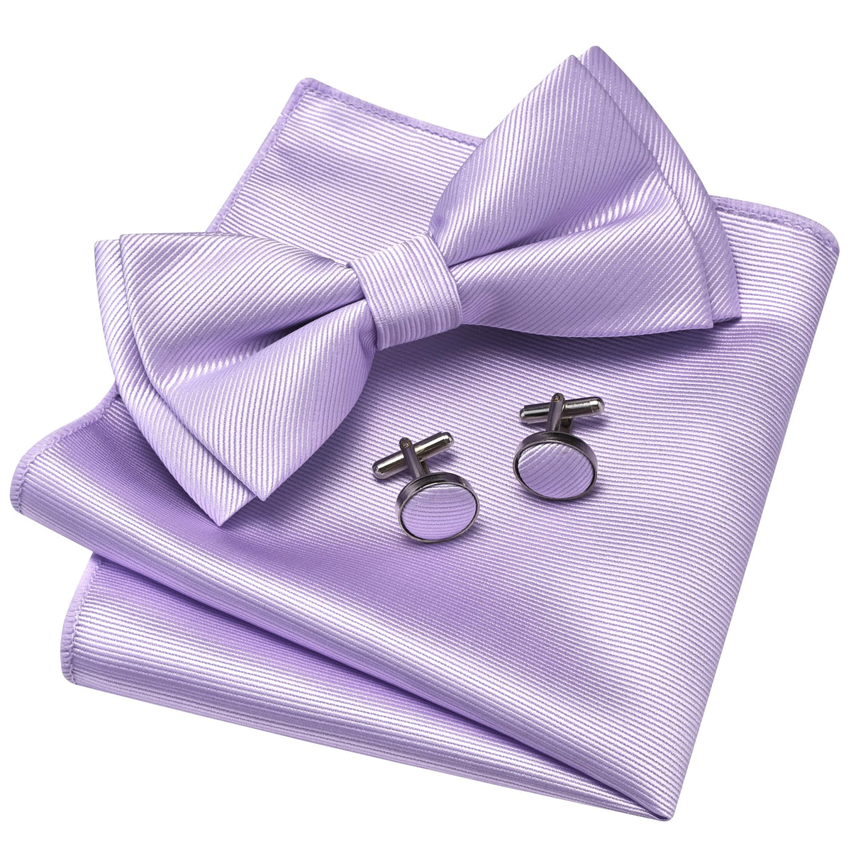 GUSLESON Mens Solid Color Two Layer Pre-tied Bow Tie and Pocket Square Cufflink Set with Gift Box