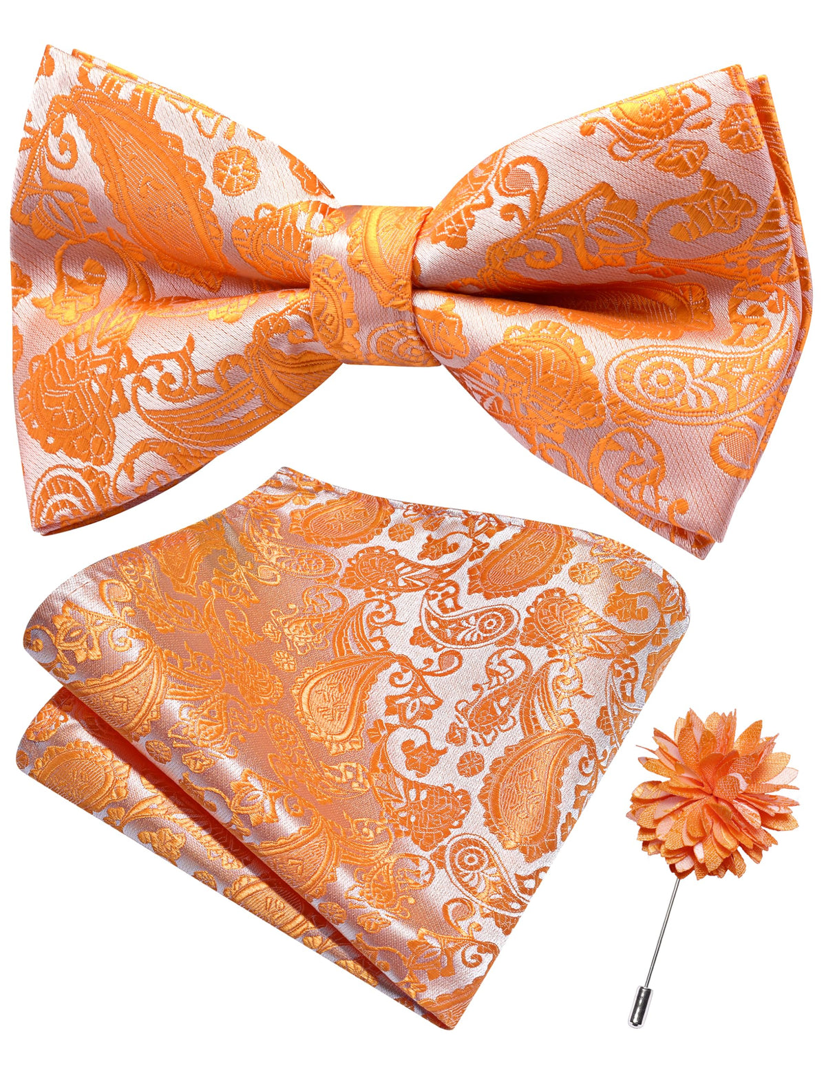 Branduce Paisley Pre-tied Bow Tie and Pocket Square Lapel Pin Set for Men