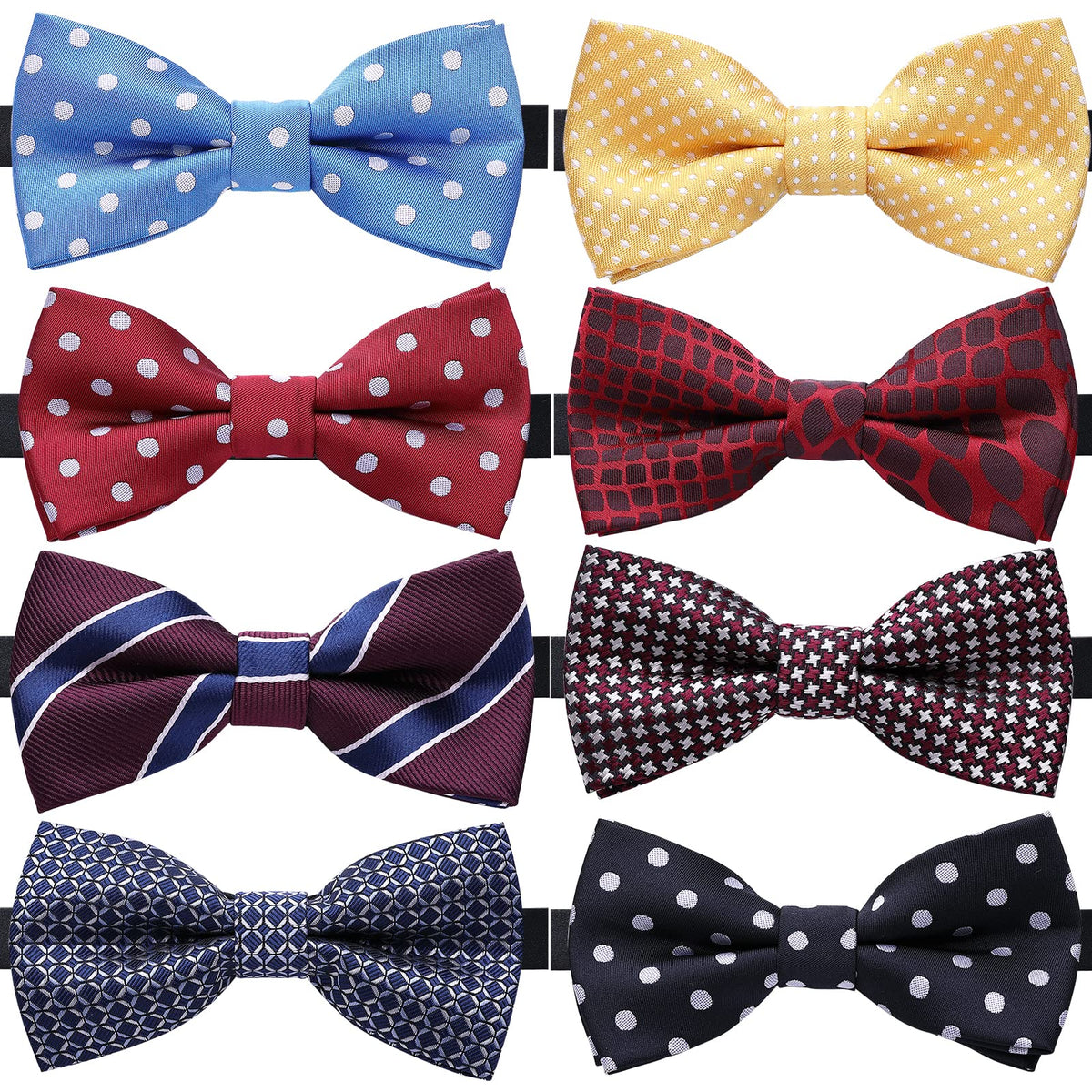 AUSKY 8 PACKS Elegant Adjustable Pre-tied Bow Ties for Men Boys (1&4&5&6&8 Pack for option)
