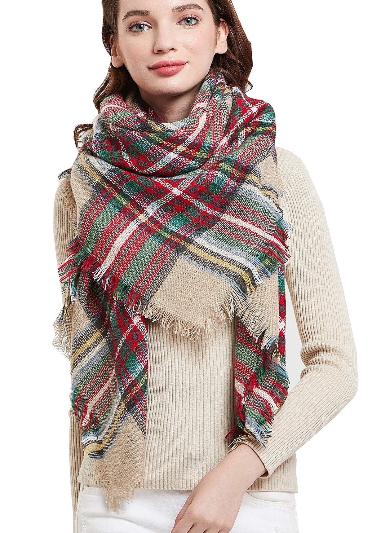 Wander Agio Womens Warm Blanket Scarf Square Winter Shawls Large Infinity Scarves Stripe Plaid Scarf