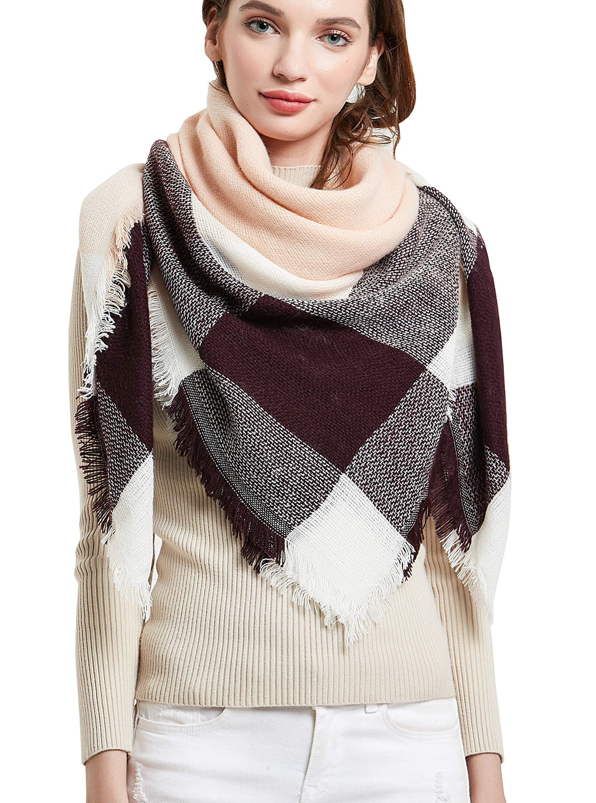 Wander Agio Womens Warm Blanket Scarf Square Winter Shawls Large Infinity Scarves Stripe Plaid Scarf