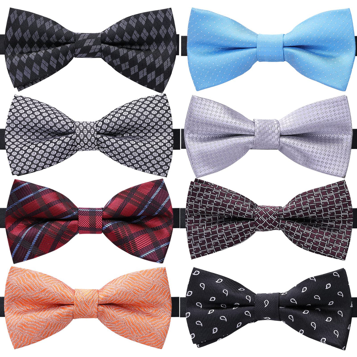AUSKY 8 PACKS Elegant Adjustable Pre-tied Bow Ties for Men Boys (1&4&5&6&8 Pack for option)