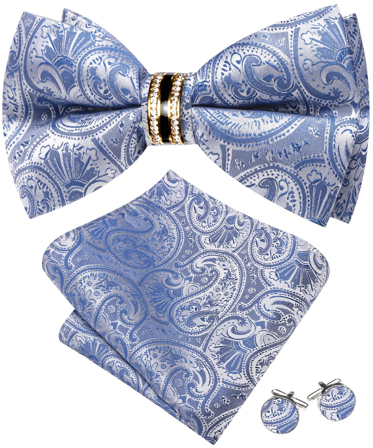 YOHOWA Bow Tie Set Men Paisley Pre-tied Silk Bowties with Gold Drilled Ring