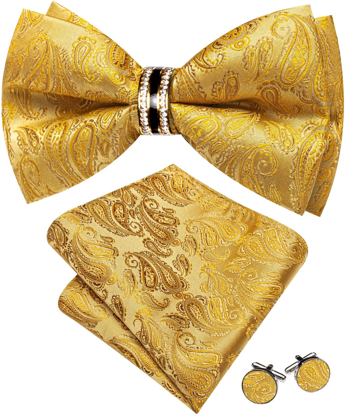 YOHOWA Bow Tie Set Men Paisley Pre-tied Silk Bowties with Gold Drilled Ring