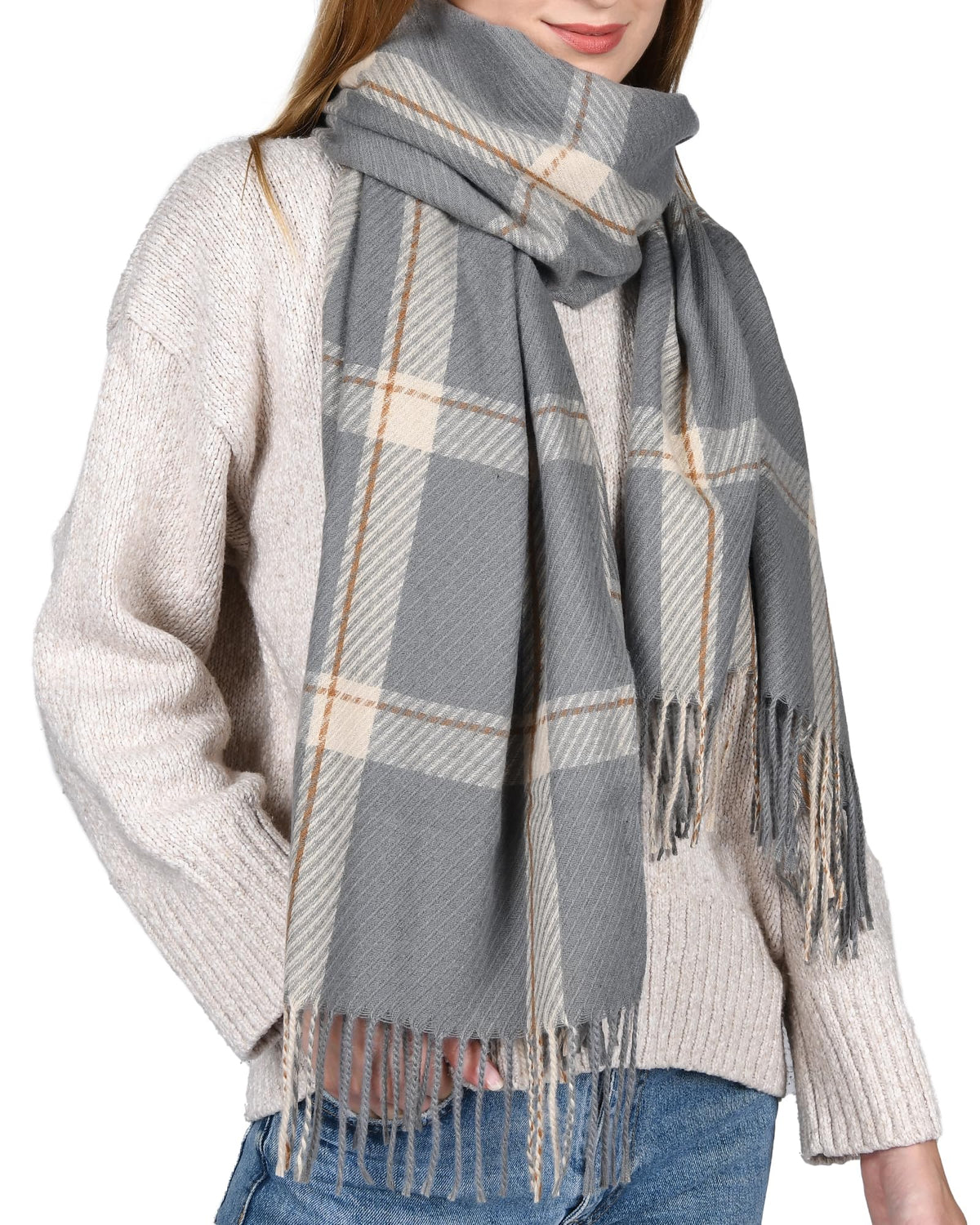 FURTALK Winter Scarf for Women Oversized Plaid Tassel Shawl Wrap