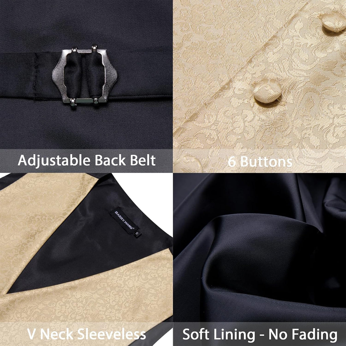 Barry.Wang Men's Suit Vest Tie Bowtie Hanky Cufflinks Clip Brooch 7PCS