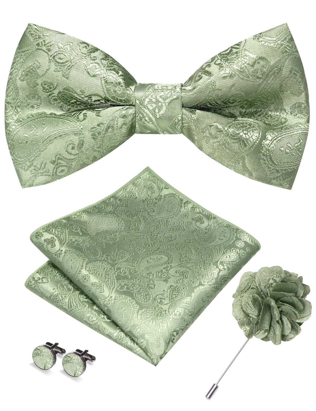 JEMYGINS Paisley Pre-tied Bow Tie and Pocket Square Cufflinks Lapel Pin Sets for Men 4PCS