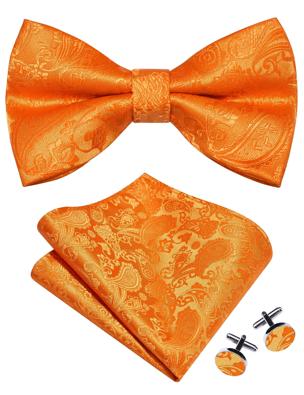 GUSLESON Mens Paisley Bow Tie Handkerchief Jacquard Woven Adjustable Pre-Tied Bowties Pocket Square Cufflinks Set