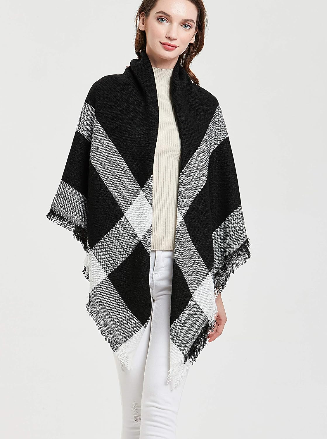 Wander Agio Womens Warm Blanket Scarf Square Winter Shawls Large Infinity Scarves Stripe Plaid Scarf