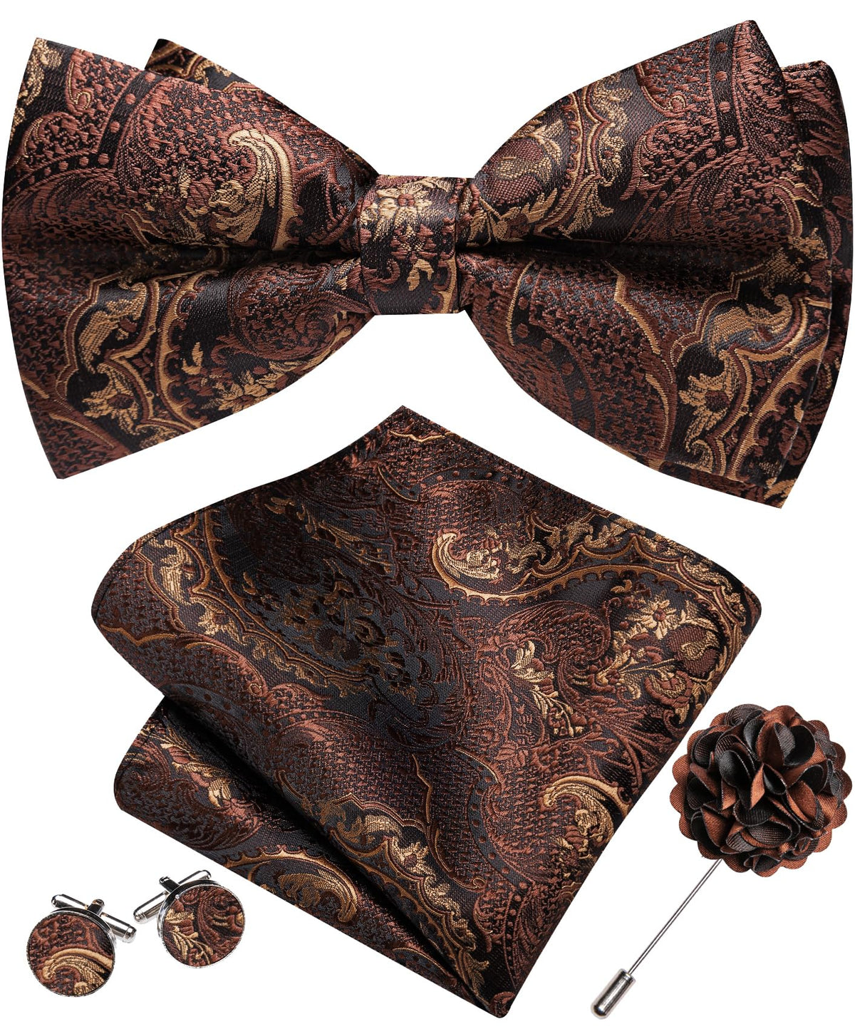 YOHOWA Mens Bow Tie Paisley Coloful Pre-tied Bowties Handkerchief Cufflinks