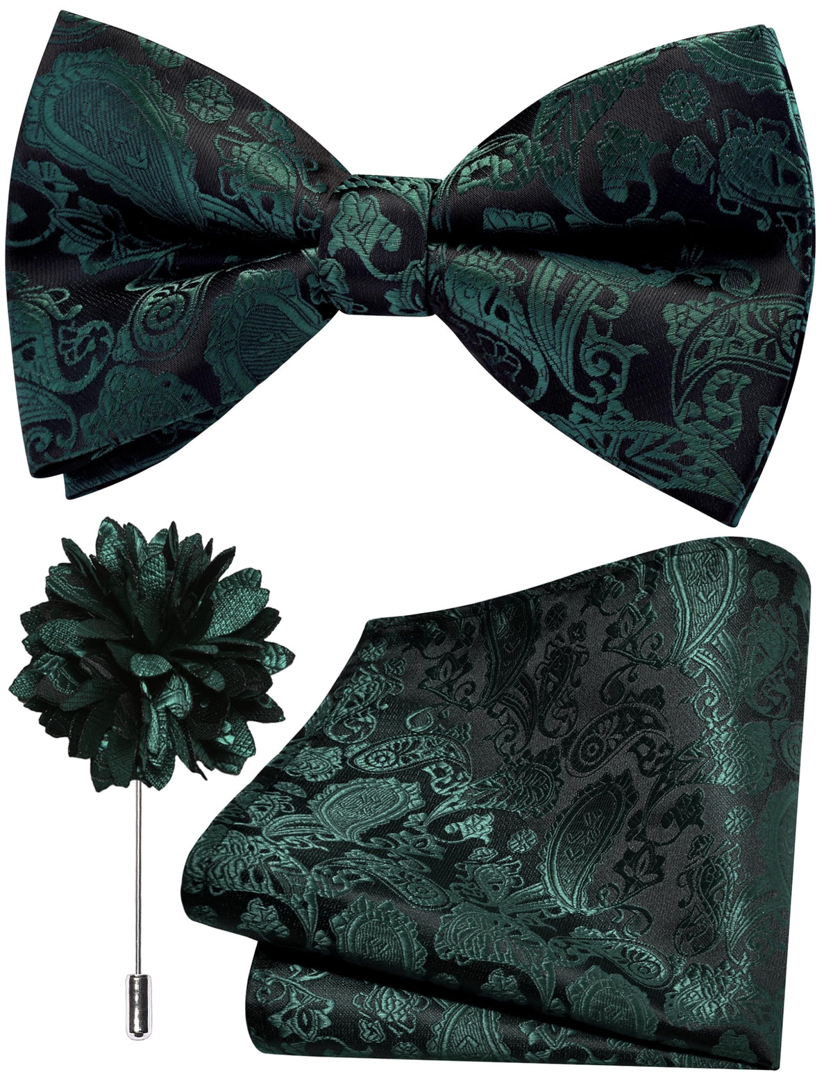Branduce Paisley Pre-tied Bow Tie and Pocket Square Lapel Pin Set for Men
