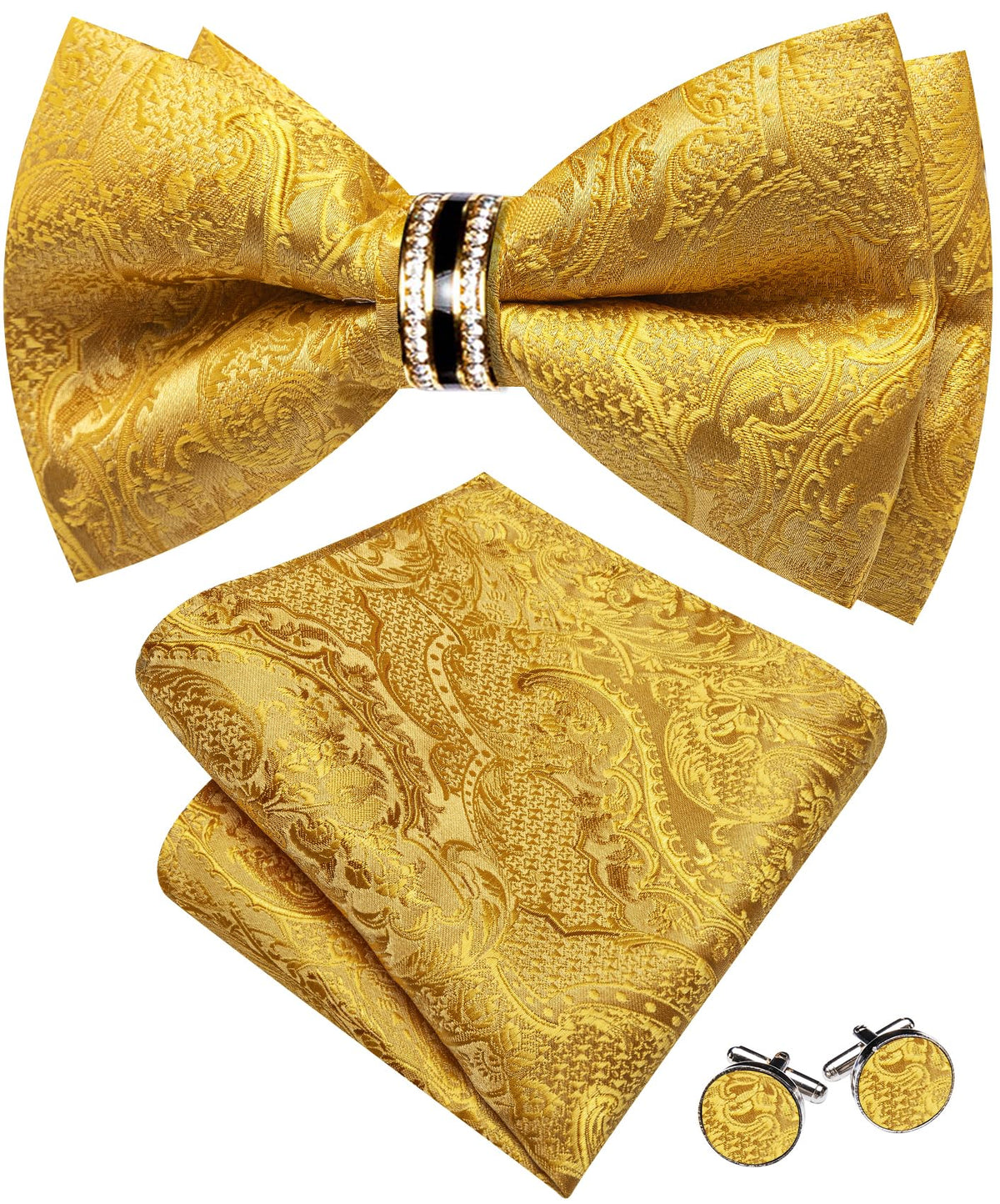 YOHOWA Bow Tie Set Men Paisley Pre-tied Silk Bowties with Gold Drilled Ring