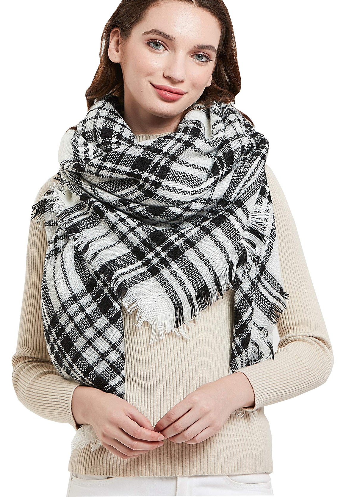 Wander Agio Womens Warm Blanket Scarf Square Winter Shawls Large Infinity Scarves Stripe Plaid Scarf