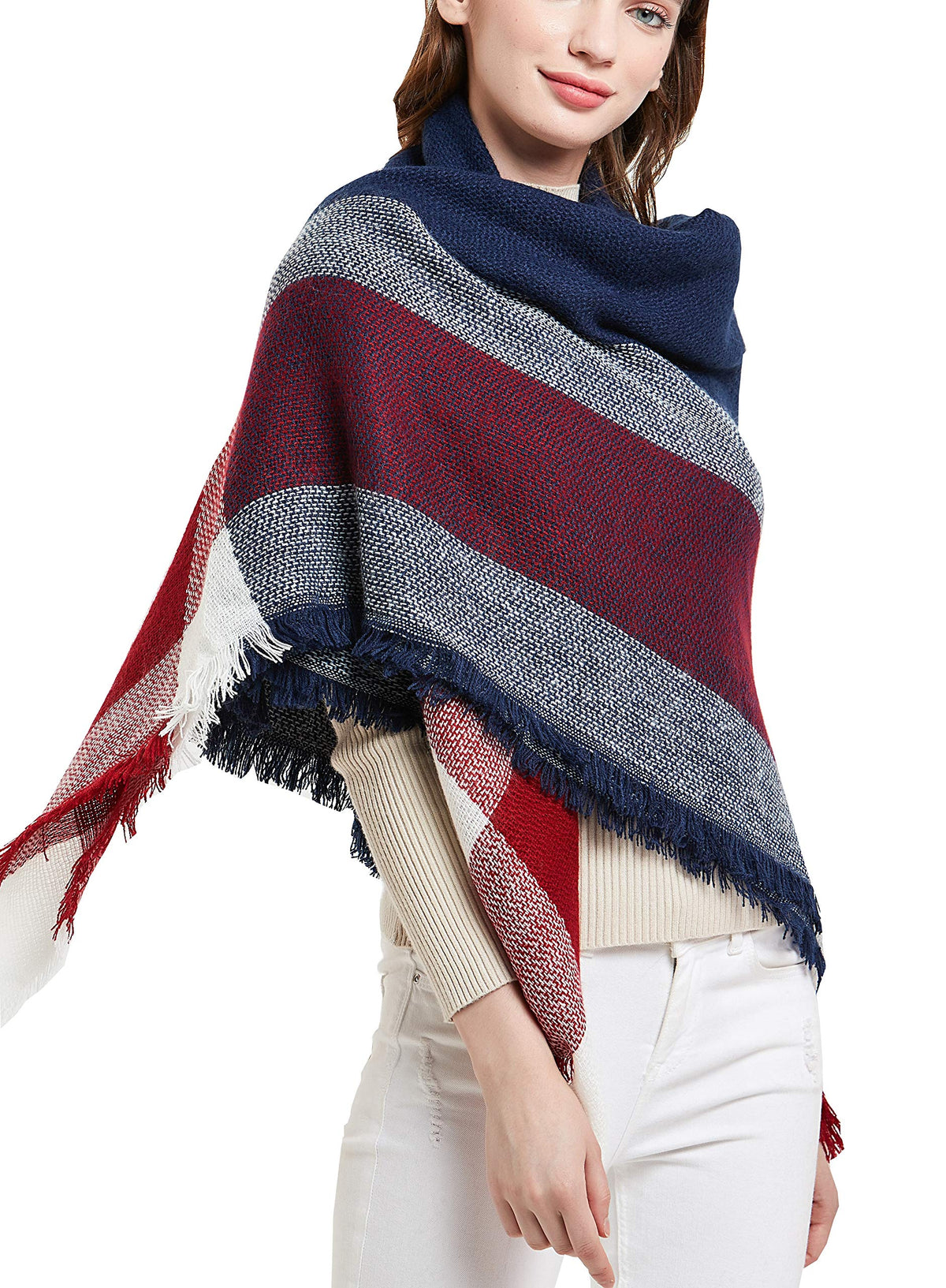 Wander Agio Womens Warm Blanket Scarf Square Winter Shawls Large Infinity Scarves Stripe Plaid Scarf