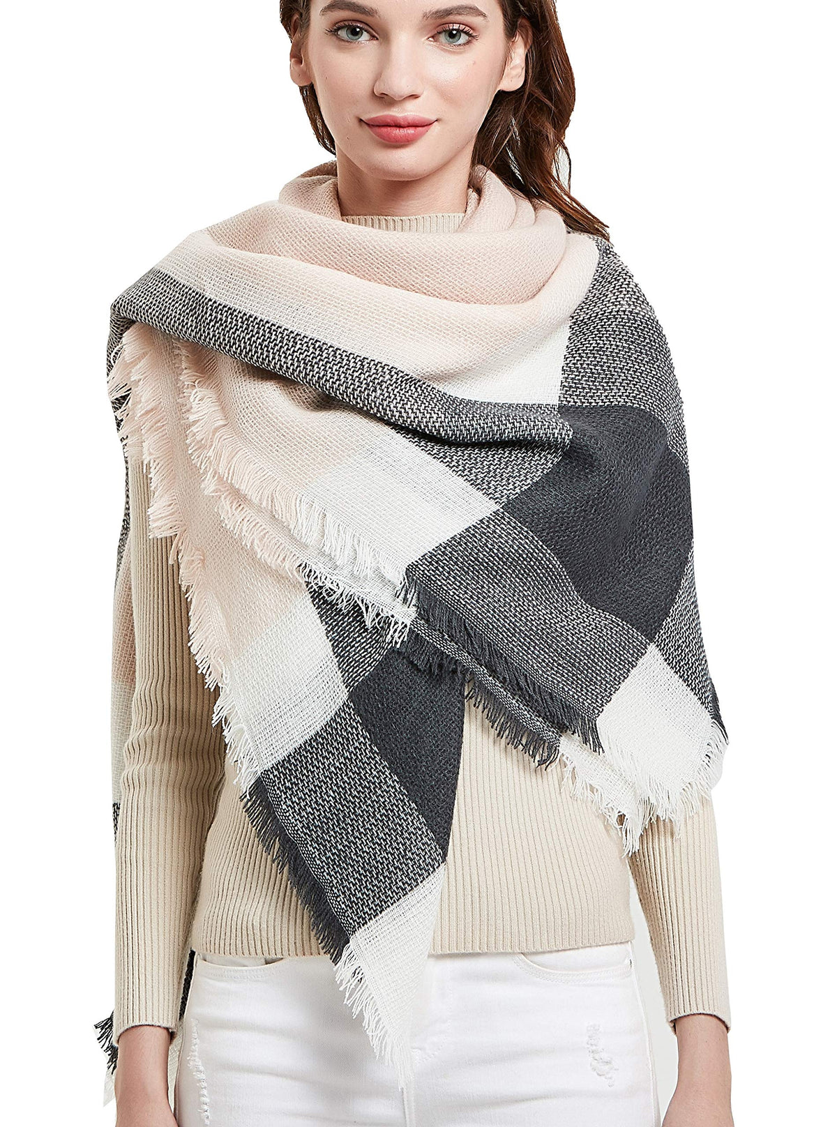 Wander Agio Womens Warm Blanket Scarf Square Winter Shawls Large Infinity Scarves Stripe Plaid Scarf