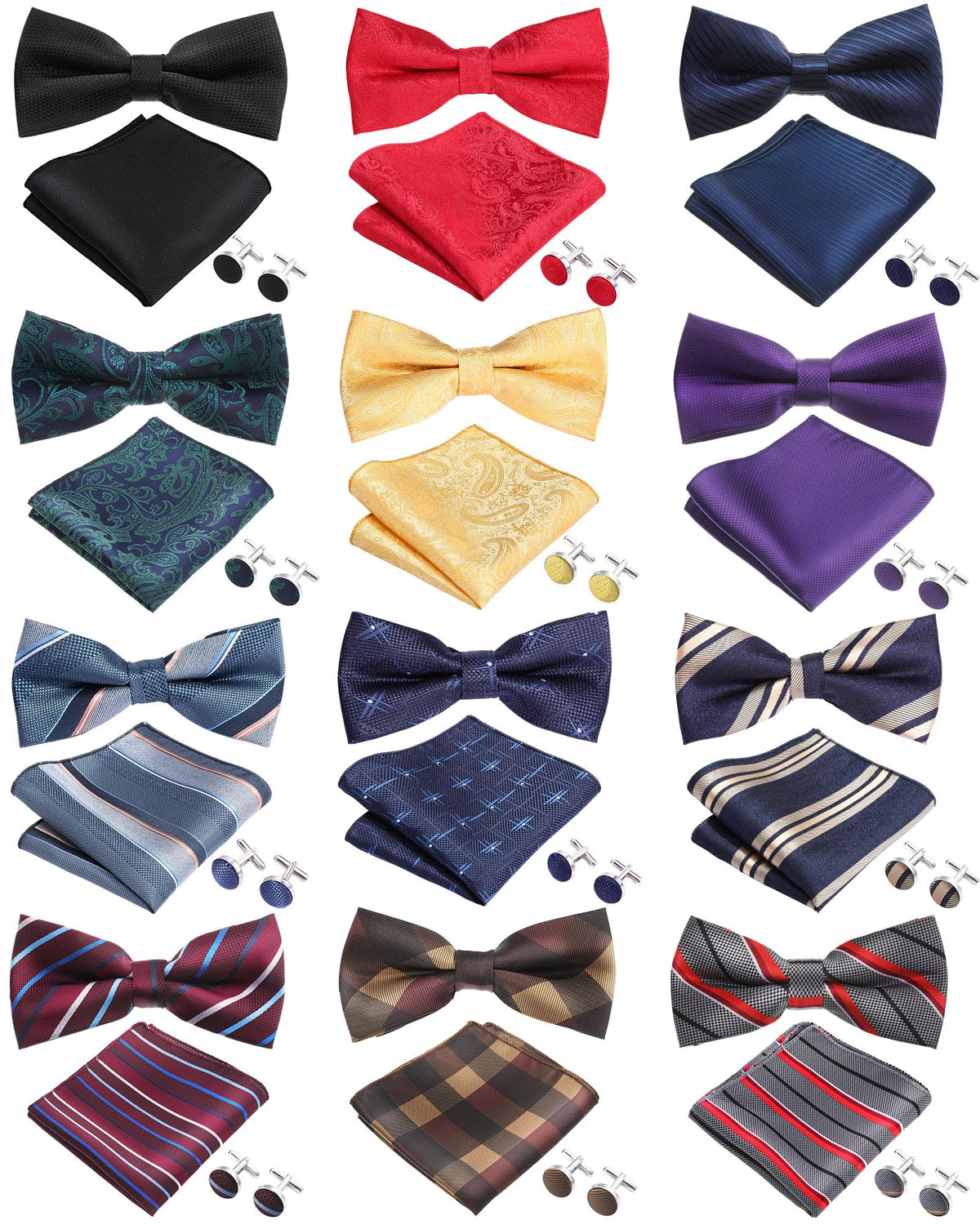 Chicingyou 12 Pre Tied Bowties and Pocket Square Set for Men