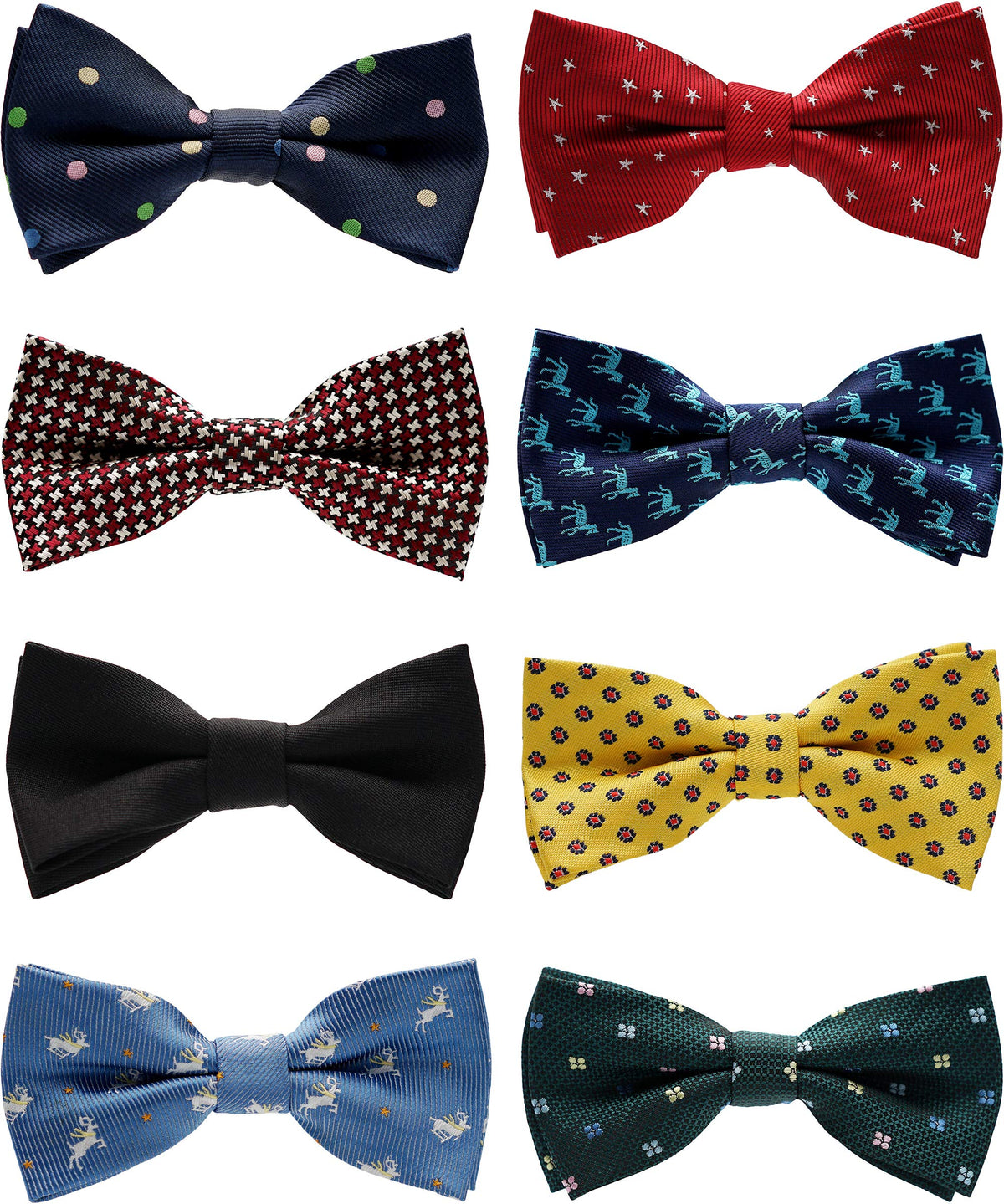 BELLUNO Boys' Pre-Tied Adjustable Bow Ties, Assorted 8-Pack
