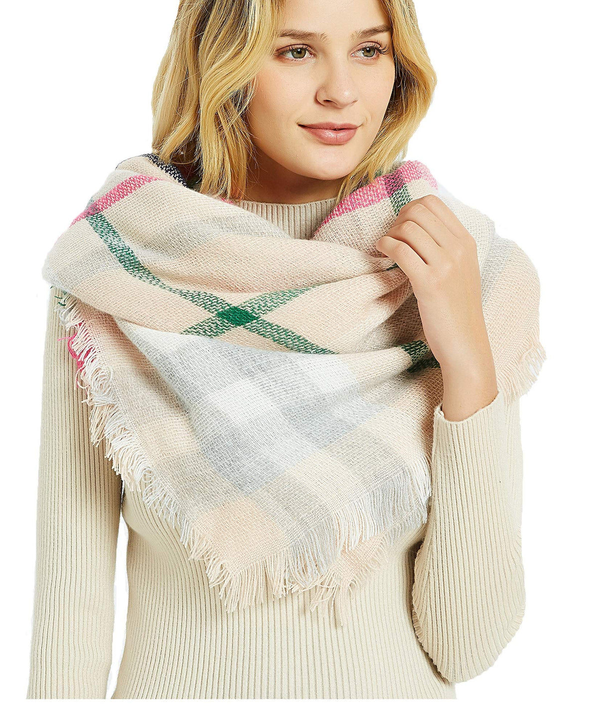 Wander Agio Womens Warm Blanket Scarf Square Winter Shawls Large Infinity Scarves Stripe Plaid Scarf
