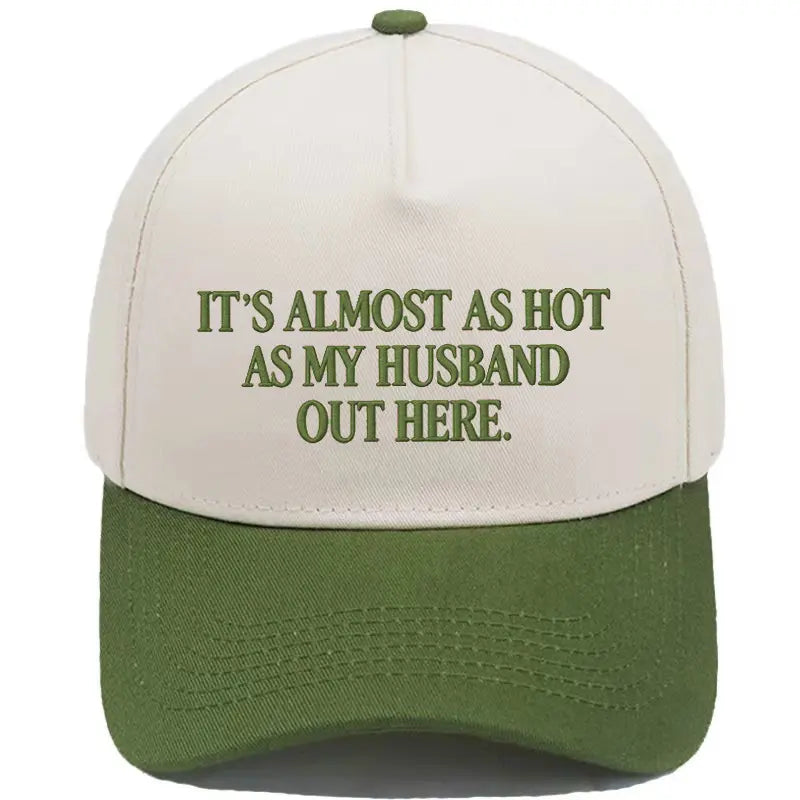 Women's Funny "Almost As Hot As My Husband" Embroidered Cool Hat - Retro Aesthetic 2-Tone Snapback, Casual Baseball Cap with Designs, Camo Graphic Summer Party Statement Cap, Gifts for Women
