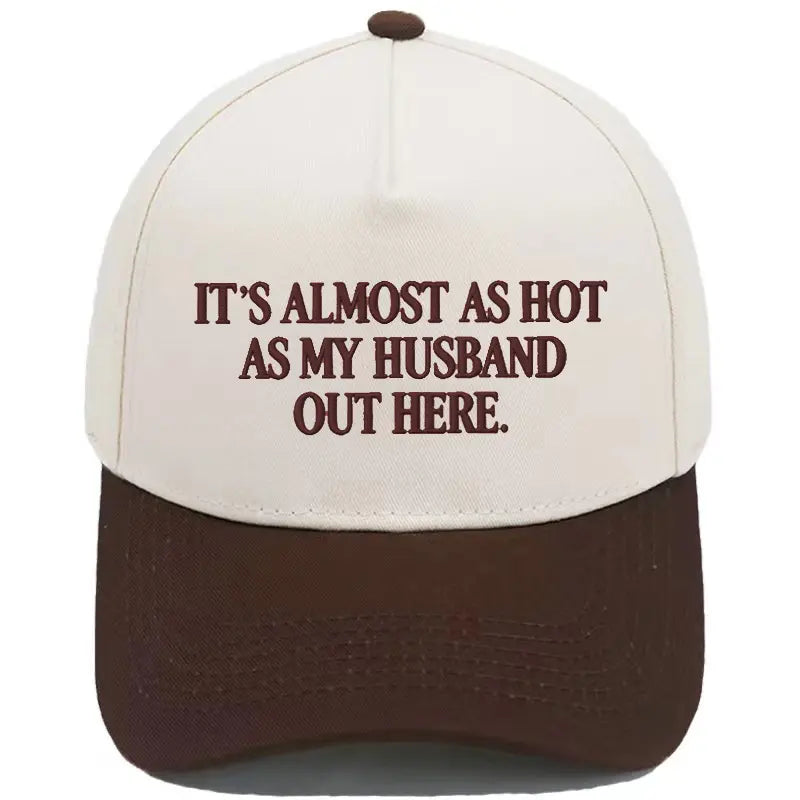Women's Funny "Almost As Hot As My Husband" Embroidered Cool Hat - Retro Aesthetic 2-Tone Snapback, Casual Baseball Cap with Designs, Camo Graphic Summer Party Statement Cap, Gifts for Women