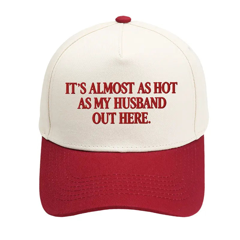 Women's Funny "Almost As Hot As My Husband" Embroidered Cool Hat - Retro Aesthetic 2-Tone Snapback, Casual Baseball Cap with Designs, Camo Graphic Summer Party Statement Cap, Gifts for Women